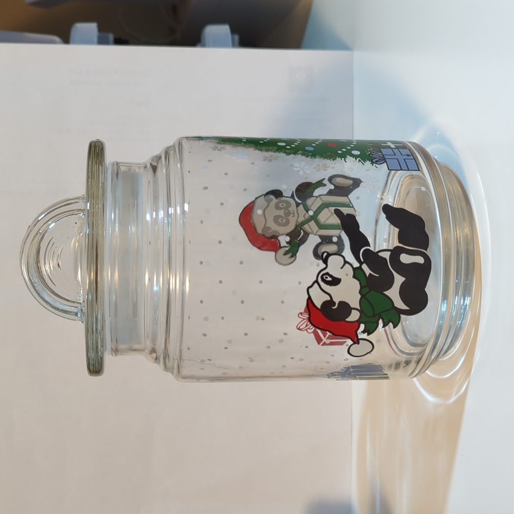 Vintage 90s Glass Christmas Jar with Lid Pandas Christmas Tree